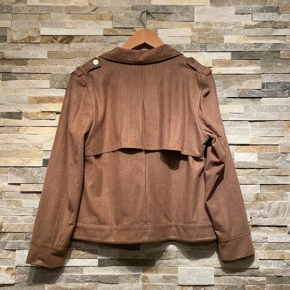 Chico’s 1 M Faux Suede Perforated Jacket | Mocha Chocolate Brown, Utility Moto